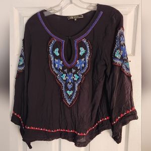 Womens Peasant Blouse Tunic in Black